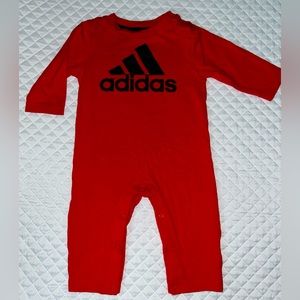 Adidas Infant Boys One Piece Jumper Romper Red w/ Black Logo long Sleeve 9 month
